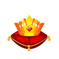 Royal Golden Crown on Red Velvet Pillow. Vector illustration Royalty Free Stock Photo