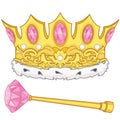 Royal golden crown and scepter