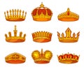 Royal golden crowns, sketch heraldic icons vector