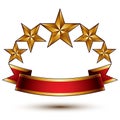 Royal golden symbolic five stylized glossy stars