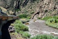 Royal Gorge Train and Rafters on River Royalty Free Stock Photo