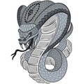 The royal gray snake cobra attacks with an open hood and open mouth. The design is suitable for modern tattoos
