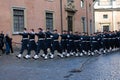 Royal guards marching towards the Royal Palace of Sweden for the Changing of Guards Ceremony