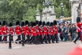 The Royal Guards parade at the Changing of the Guards ceremony across Buckingham Palace, London Royalty Free Stock Photo