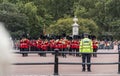 The Royal Guards parade at the Changing of the Guards ceremony across Buckingham Palace, London Royalty Free Stock Photo