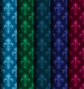 Royal Heraldic Lilies (Fleur de lis) -- Rich colorful wallpaper, fabric textile, seamless pattern, versicolored set. Royalty Free Stock Photo