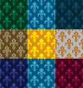 Royal Heraldic Lilies (Fleur de lis) -- Rich colorful wallpaper, fabric textile, seamless pattern, versicolored set.