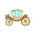 Royal horse-drawn carriage with big cab and wheels. Vintage passengers transport. Flat vector element for wedding Royalty Free Stock Photo