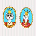 Royal king queen doodle cats portraits set