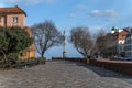 Royal King Zigmunt monument at empty Old Town in Warsaw