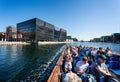 The Royal Library or Black Diamond iconic building on the waterfront  viewed from a canal sightseeing tour in Copenhagen, Denmark Royalty Free Stock Photo