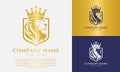 royal lion king logo vector illustration. Elegant luxury crown shield lion icon sign Royalty Free Stock Photo