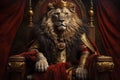 Royal lion king in sitting on a red throne. Generative AI Royalty Free Stock Photo