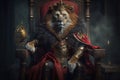 Royal lion king in sitting on a red throne. Generative AI Royalty Free Stock Photo