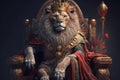 Royal lion king in sitting on a red throne. Generative AI Royalty Free Stock Photo