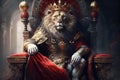 Royal lion king in sitting on a red throne. Generative AI Royalty Free Stock Photo