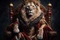 Royal lion king in sitting on a red throne. Generative AI Royalty Free Stock Photo