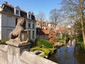 Royal lion`s sculpture on one of the local bridges in Brugges, Belgium Royalty Free Stock Photo