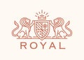 Royal lion shield logo line icon Royalty Free Stock Photo