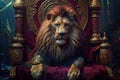 Royal lion sitting on a throne closeup.illustration. Ai generative