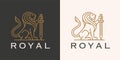 Royal lion sword logo line icon