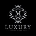 Royal Logo Template Vintage Retro Luxury Emblem King Place letter M on dark background