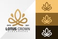 Royal Lotus Crown Logo Design Vector Template