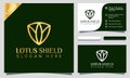 Royal Lotus Shield logo design vector illustration, minimalist elegant, modern company business card template