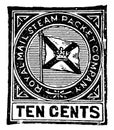 Royal Mail Steam Packet Company Ten Cents Stamp in 1875, vintage illustration