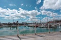 Royal Marina views with people on hot summer day during coronavirus pandemic Royalty Free Stock Photo
