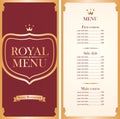 Royal menu for a cafe or restaurant