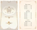 Royal menu for restaurant or cafe with price list