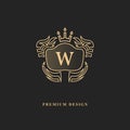 Royal monogram design. Luxury volumetric logo template. 3d line ornament. Emblem with letter W for Business sign, badge, crest,