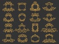 Royal monogram frame. Hand drawn crown emblem, vintage doodle sketch sign and elegant monograms isolated vector set