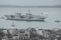 HMS Queen Elizabeth, returns to Portsmouth harbor.