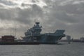 The Royal Navy aircraft carrier HMS Queen Elizabeth RO8 docked in Portsmouth