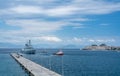 Royal Navy Destroyer HMS Duncan leaving harbor in Corfu Royalty Free Stock Photo