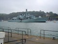 Royal Navy Frigate at anchor in river