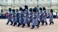 London / England - 02.07.2017: Royal Navy Guard parade holding rifles marching at Buckingham Palace when changing guard