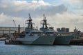 Royal Navy Offshore Patrol Vessels docked at Portsmouth Naval Base Royalty Free Stock Photo