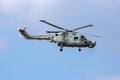 Royal Navy Westland Lynx helicopter in flight over Kleine-Brogel Air Base. Belgium - September 13, 2014