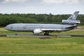 Royal Netherlands Air Force KDC-10 tanker aircraft from 334 squadron taking off from it's homebase at Eindhoven Air Base. The