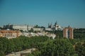 Royal Palace and Almudena Cathedral with trees from garden at Madrid Royalty Free Stock Photo