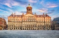 Royal Palace at the Dam Square in Amsterdam, Netherlands. No people in Dam Square in Amsterdam, Netherlands Royalty Free Stock Photo