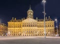 Royal Palace on Dam square at night, Amsterdam, Netherlands Royalty Free Stock Photo