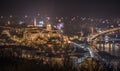 Royal Palace and Fireworks at Night in Budapest, Hungary Royalty Free Stock Photo