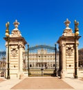 Royal Palace Gate in sunny day. Madrid Royalty Free Stock Photo