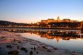 The Royal Palace at sunset over the icy Danube River, Budapest, Royalty Free Stock Photo