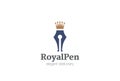 Royal Pen crown Logo design vector. Royalty Free Stock Photo