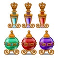 Royal perfume bottles with gold ornament and crown